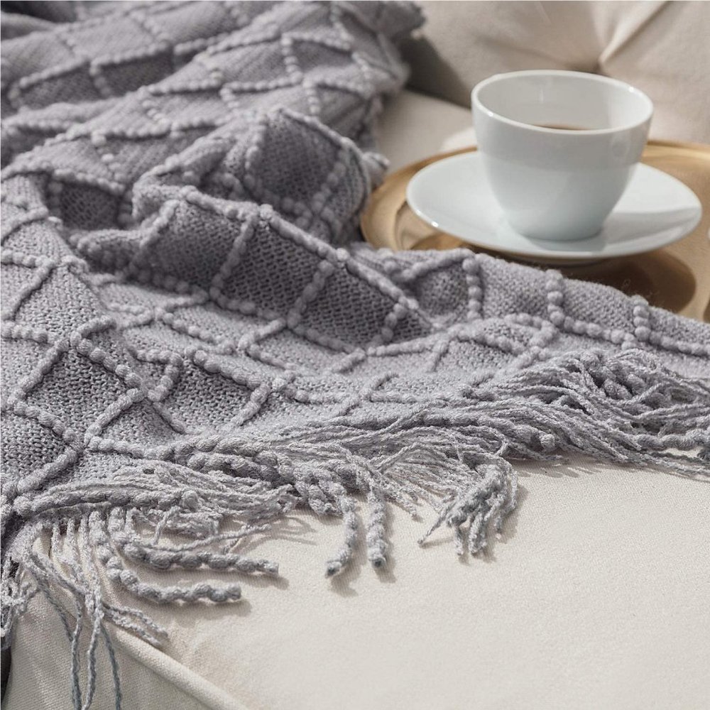 NEW VALENTINES Day GIFT Throw Blanket 50"x60" accent decor Knit gray wrap shawl - Picture 2 of 6